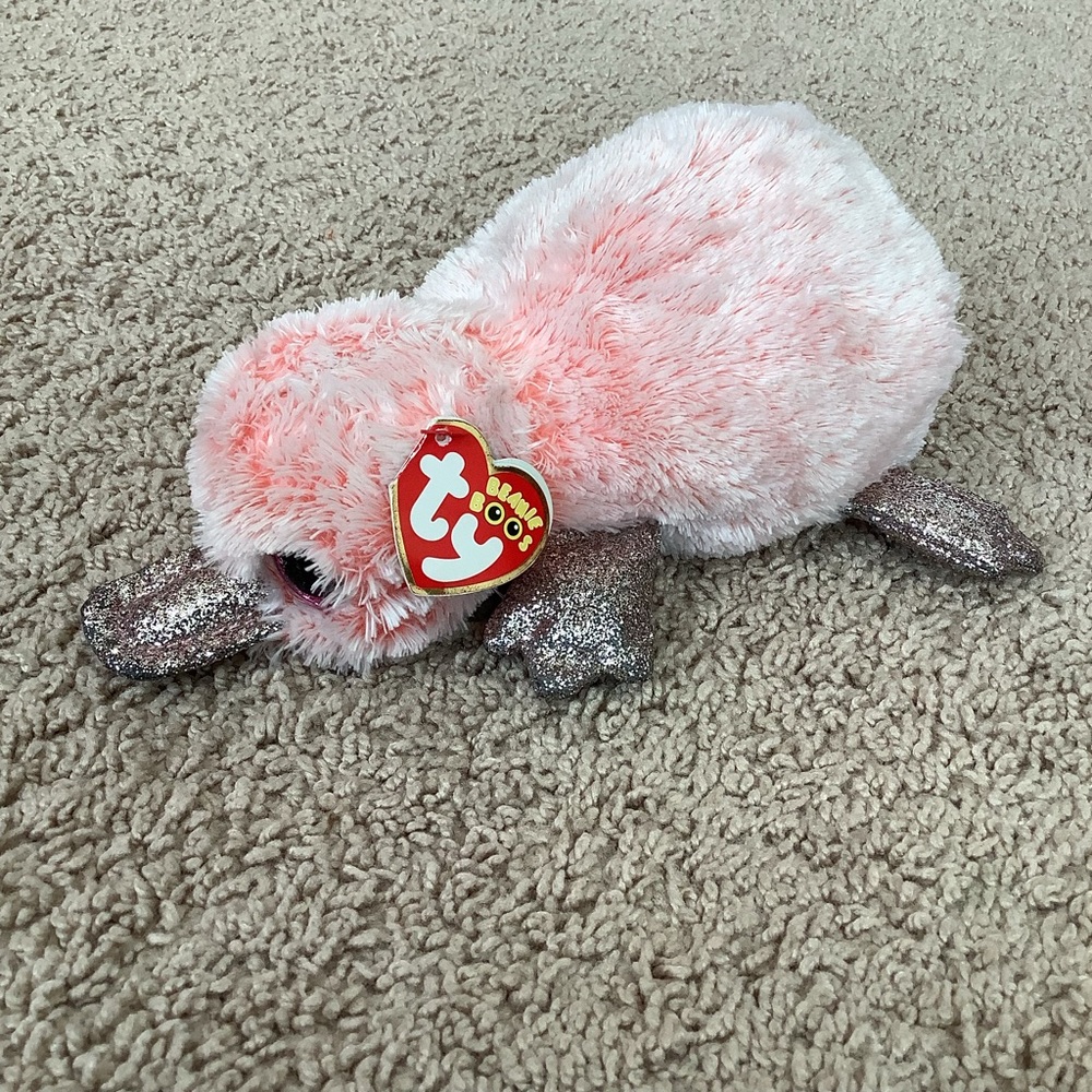 Ty Beanie Boos Wilma the Platypus | pink glitter soft stuffed animal | collector
